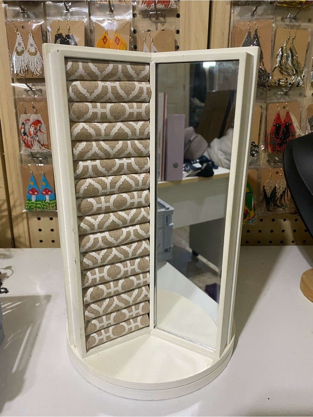 Cynthia Rowley Beige and White Rotating Jewelry Mirror